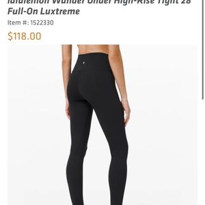 Orangetheory Lululemon Wunder Under HR tight 28”